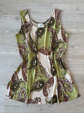 Vintage Jostar Paisley Mini Dress Green Brown Made in USA